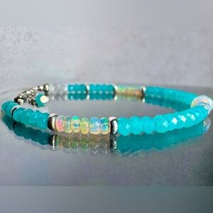 Sky. Blue Apatite & Welo Opal Gemstone Bracelet in Sterling Silver